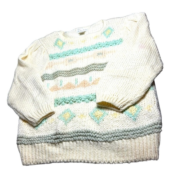 VTG Colter Bay Hand Knit Sweater Women's Pastel  Pattern Puff Sleeve Lrg - Picture 5 of 9